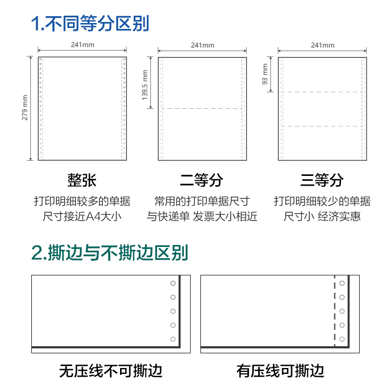 尊龙凯时莱茵河L241-2电脑打印纸(S白色撕边)(1000页/盒)