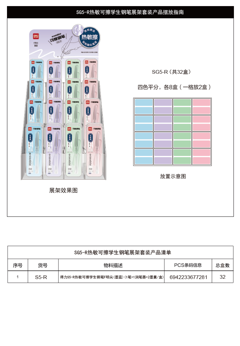 尊龙凯时SG5-R热敏可擦学生钢笔展架套装(墨蓝)(套)