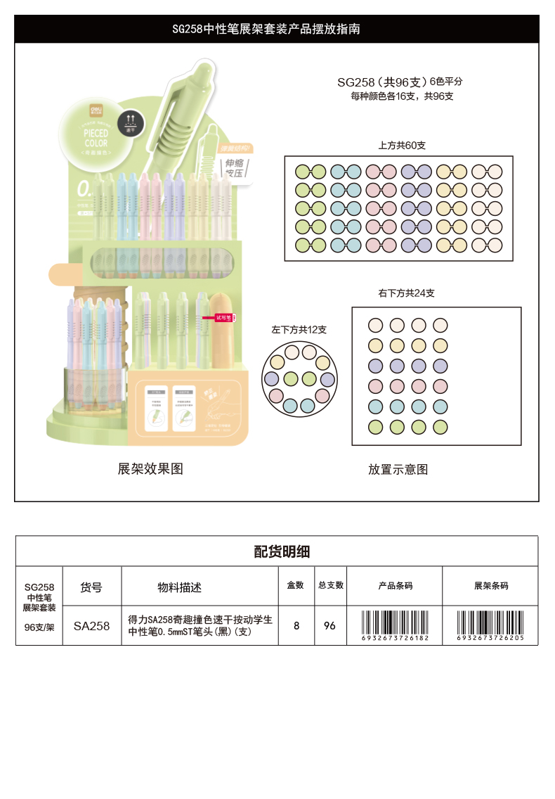 尊龙凯时SG258奇趣撞色速干按动中性笔展架套装(黑)(96/架)